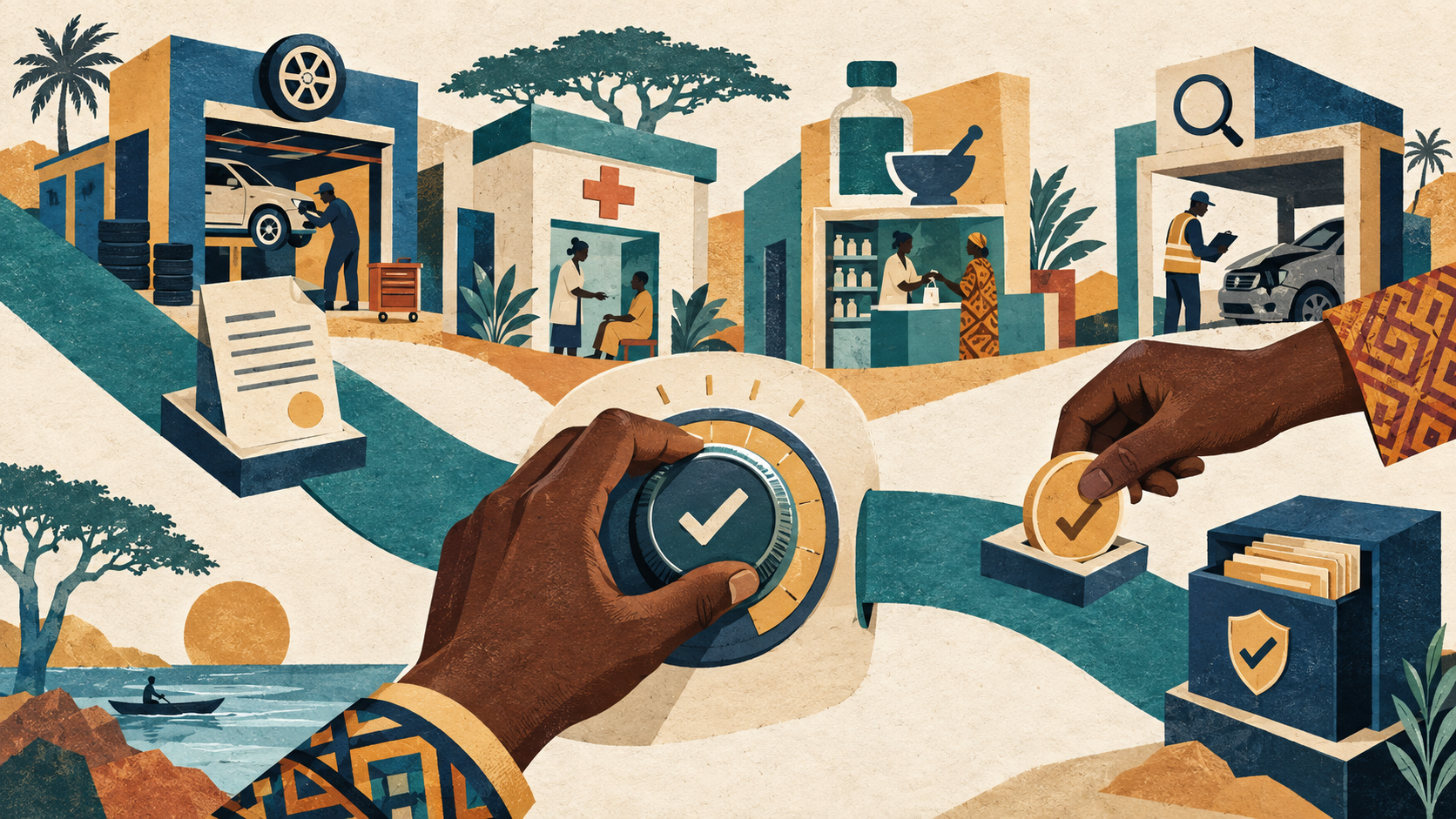 Illustration du contrôle humain et du paiement traçable des prestataires assurance, garage, clinique, pharmacie et expert